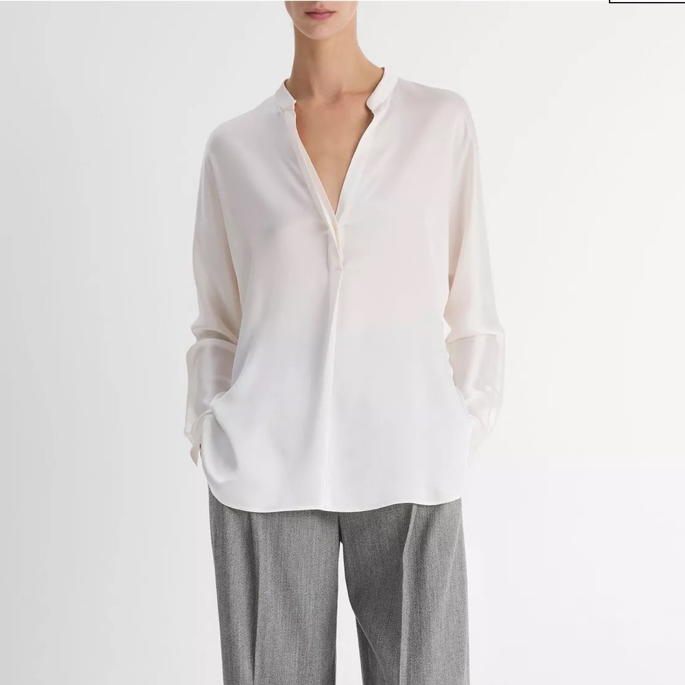 Vince Silk Satin Band Collar Blouse Size 10